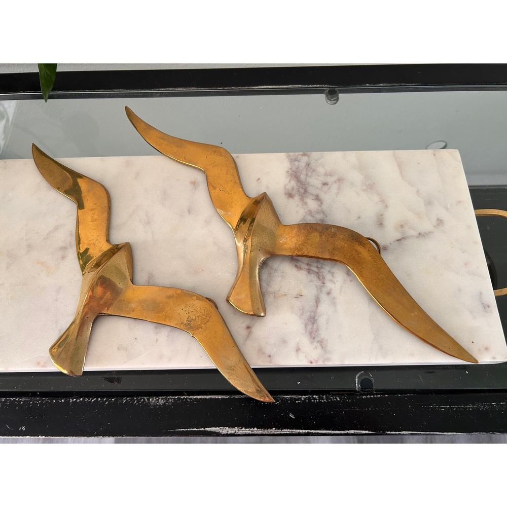 Vintage Brass Seagull Wall Hanging Set Mid Century Modern Coastal Decor Pair
